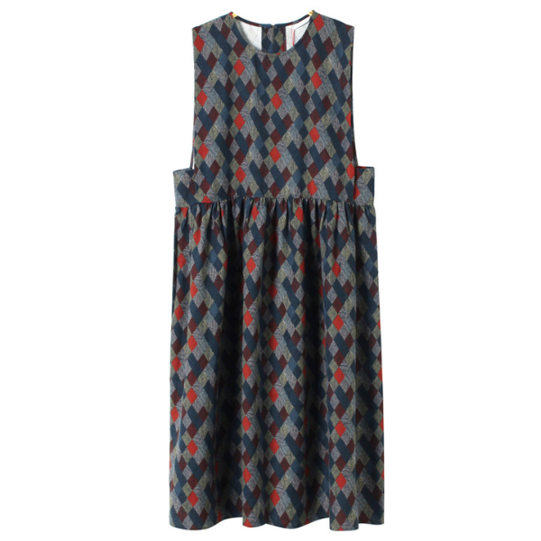 【2color】マルチカラースクエアパターンワンピース w-005