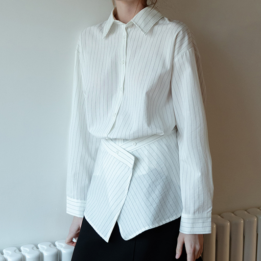 【2color】ストライプ柄ロングスリーブボタンダウンシャツ 《Z00716》