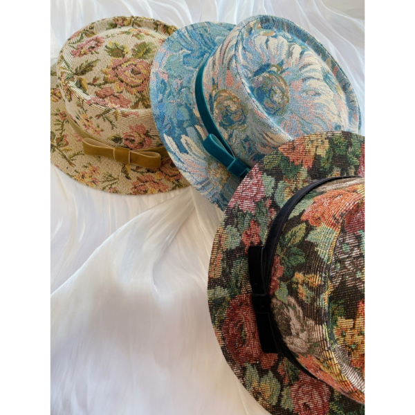 【3color】ゴブラン織り花柄ヴィンテージハット Z00058