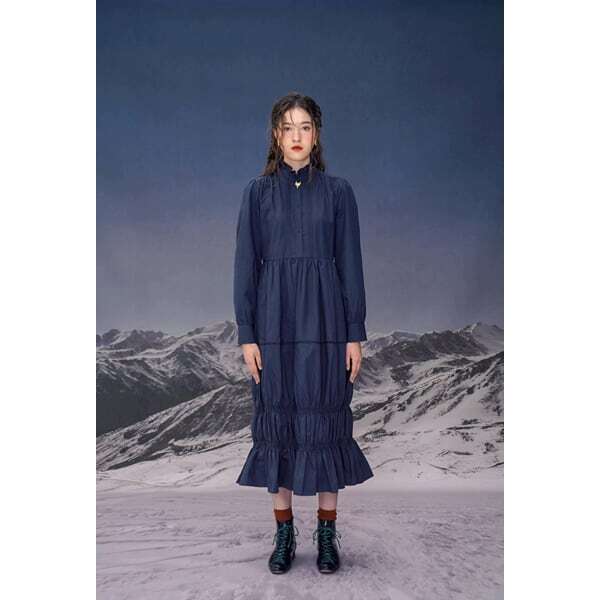 【3color】ゴールドフォックスボタンロングワンピース C0099