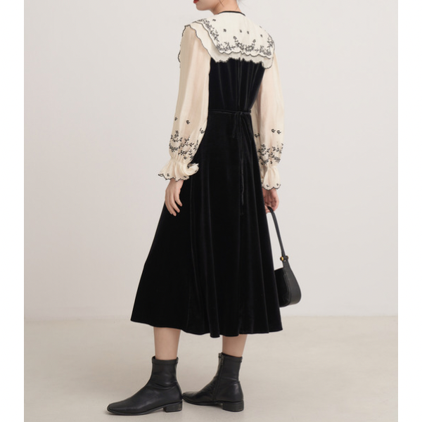 フレンチラペルエレガントワンピース w-166