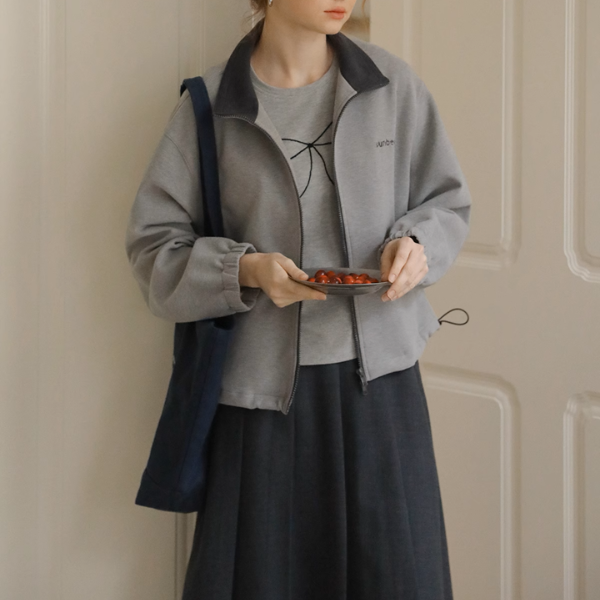 【2color】スタンドカラー ジップアップドロップショルダー スウェット《Z00891》