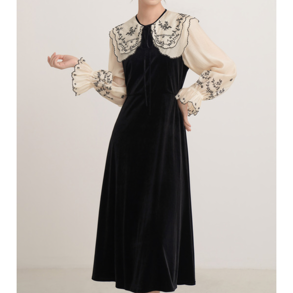 フレンチラペルエレガントワンピース w-166