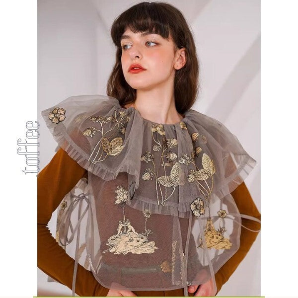 ニッチでレトロな植物画刺繍:フェアリーシアーベスト C0162