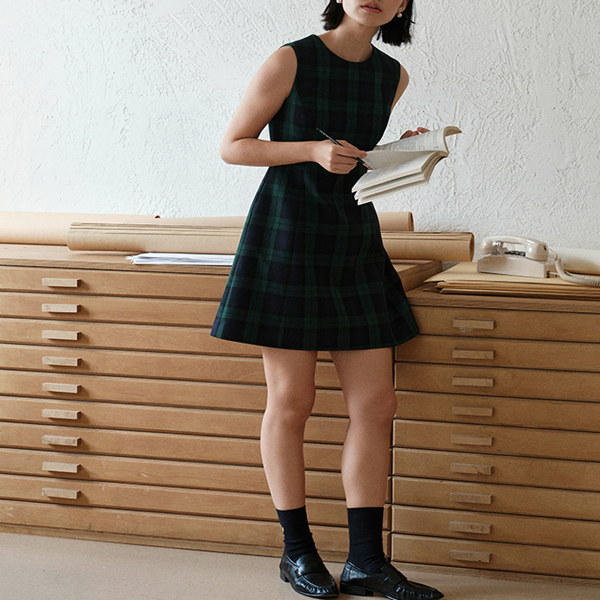 タータンチェックノースリーブミニワンピース Z00463