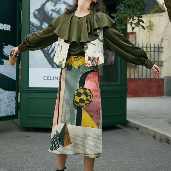 フラワープリントショートベストジャケット AU-242