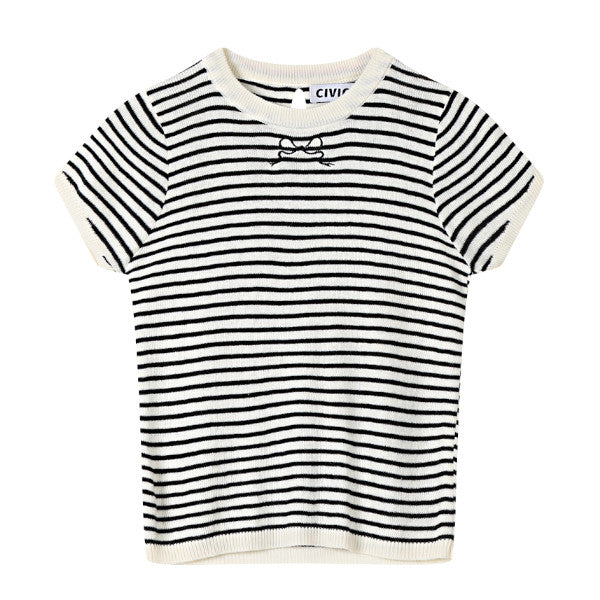 【4color】リボン半袖ニットトップ Z00285