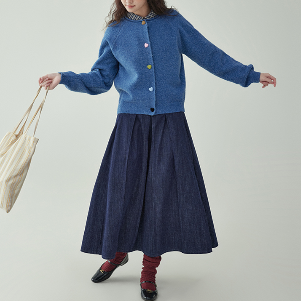 ポケット付きロングデニムプリーツスカート 《Z00732》