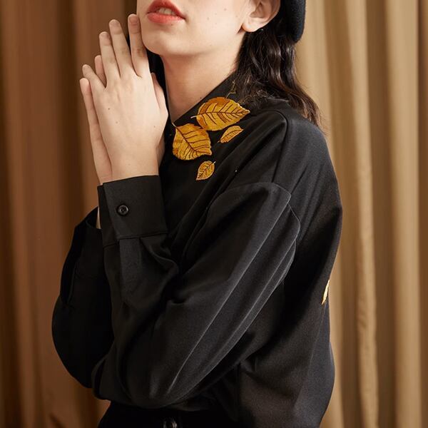 リーフ刺繍シャツブラウス C0076