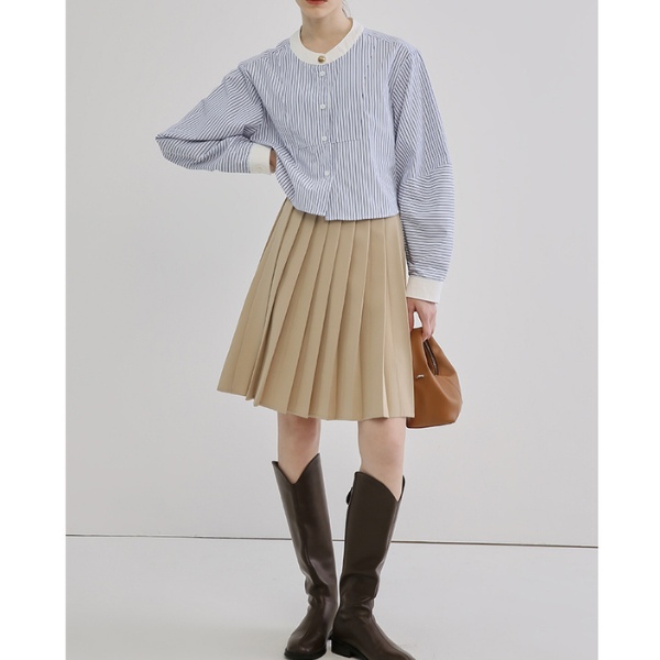 ストライプバンドカラークロップドシャツ X-380