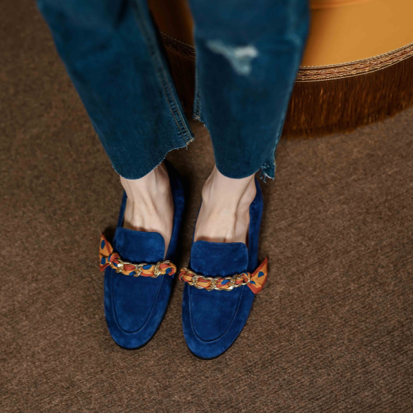 【2color】リボンチェーンラウンドトゥフラットシューズ X-369