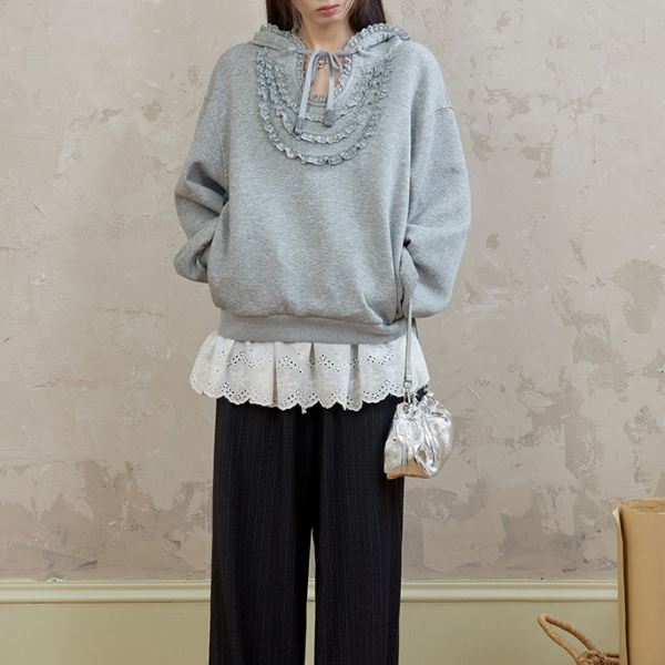 リボン&レースUネックフーディー 《Z00762》