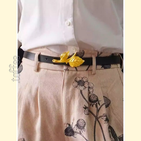 【5color】クラシカルリーフモチーフ:ゴールドバックルベルト C0171