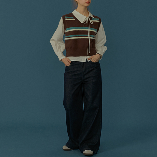 ストラップ付きハイウエストデニムパンツ Z00555