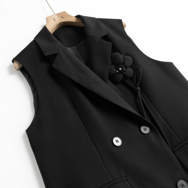 【2color】フラワーブローチ ダブルブレスト ベストジャケット X-427