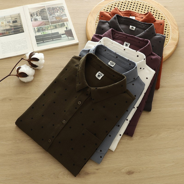 【6color】ドット柄ポロカラーボタンダウンシャツ 《Z00725》