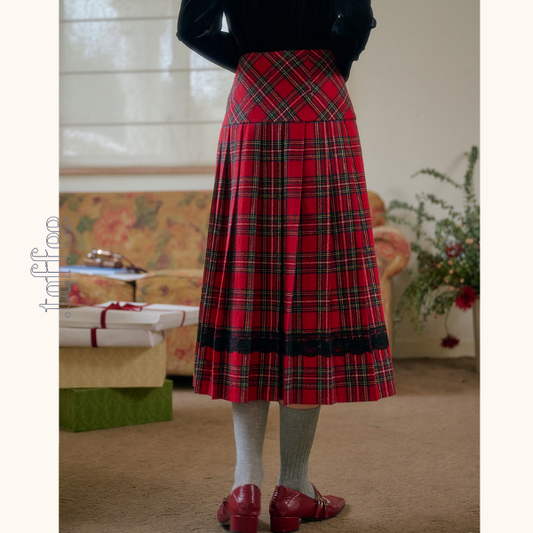 タータンチェック柄ハイウエストAラインミディスカート  《Z00785》