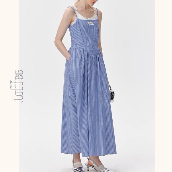 ブルーストライプロングキャミワンピース《Z01015》