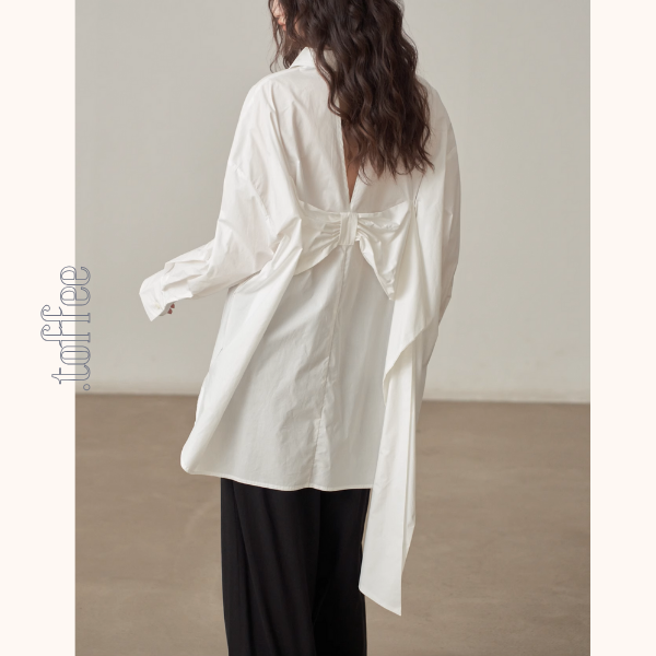 【2color】バックリボンオーバーサイズシャツ《Z00999》