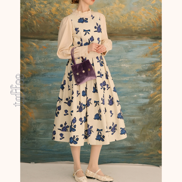 リボン&ローズプリントワンピース Z00630