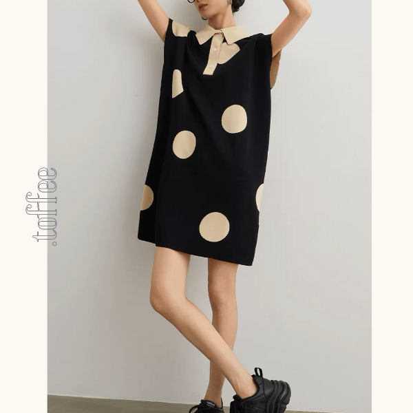 ラージドットフレンチスリーブミニワンピース《Z00943》