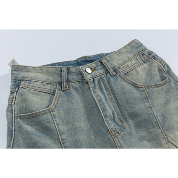 切り替えパッチワークデザインワイドデニム X-362