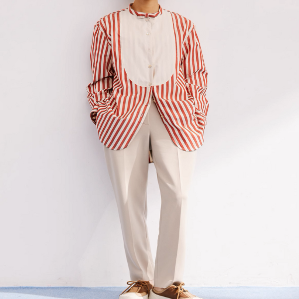 バンドカラーストライプロングシャツ《Z00897》