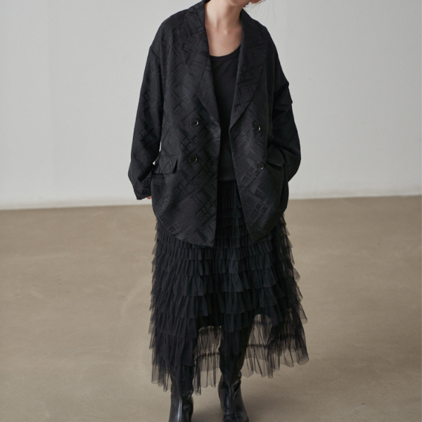 ダブルブレスミドル丈ルーズジャケット X-434