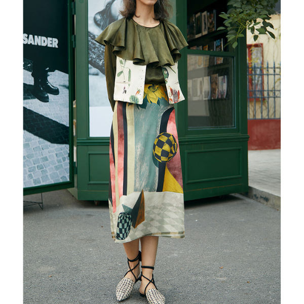 フラワープリントショートベストジャケット AU-242