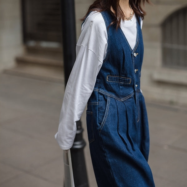 デニム×ノースリーブのオールインワン sp0225