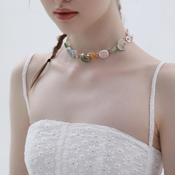 マルチカラーボタンネックレス Z00579