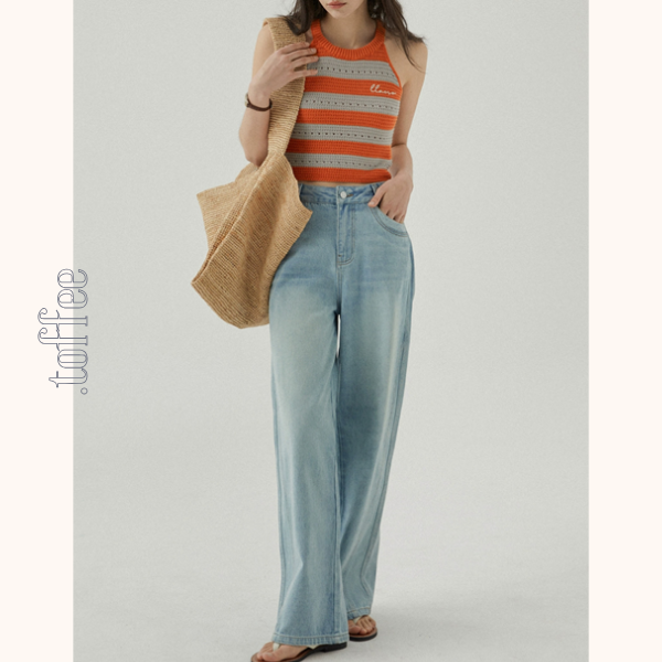 【2color】ホルターネックストライプニットトップ Z00388