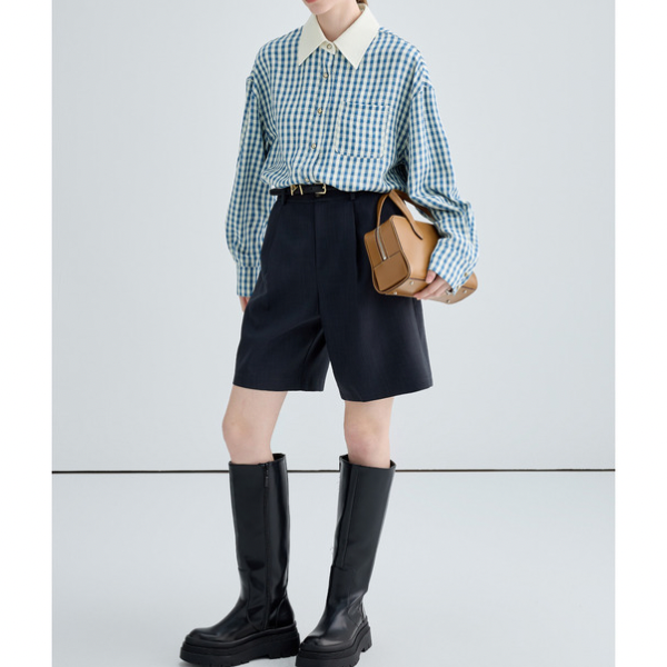 ギンガムチェックのクレリックシャツ X-288