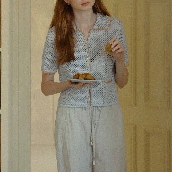 ショートニットメッシュカーディガン Z00386