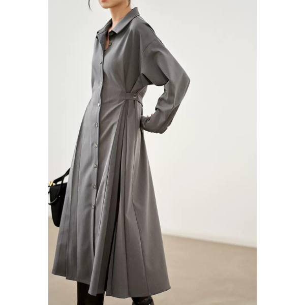 【2color】サイドプリーツフレアワンピース w-058