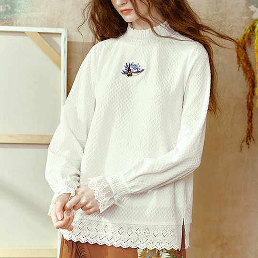 ハーフハイネックレースディテールトップ 《Z00672》