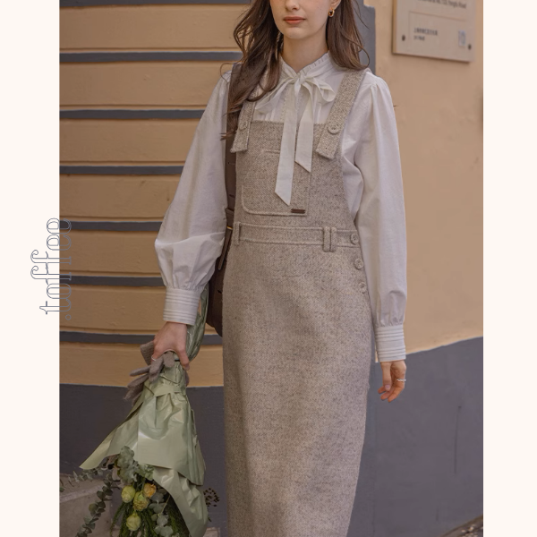 【2color】スクエアネックサスペンダーワンピース《Z00855》