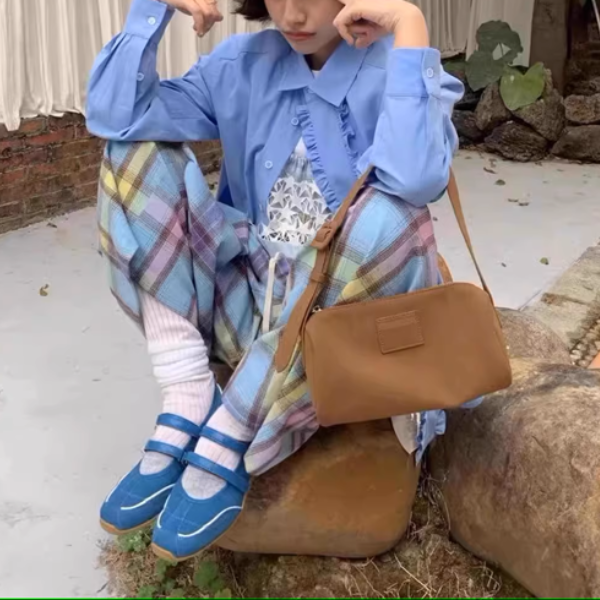 【4color】ラウンドネックダブルストラップフラットシューズ《Z00880》