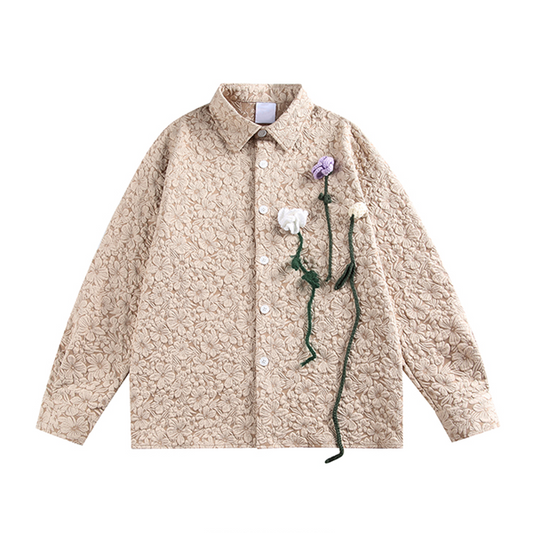 【2color】立体フラワー刺繍シャツジャケット Z00575