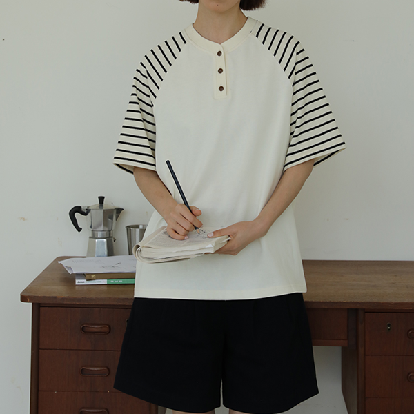 【2color】ラグランスリーブストライプTシャツ Z00355