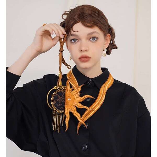 【2color】太陽刺繍シャツブラウス C0079