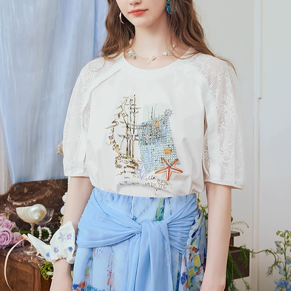 マリンテイストメッシュスリーブトップ《Z00973》