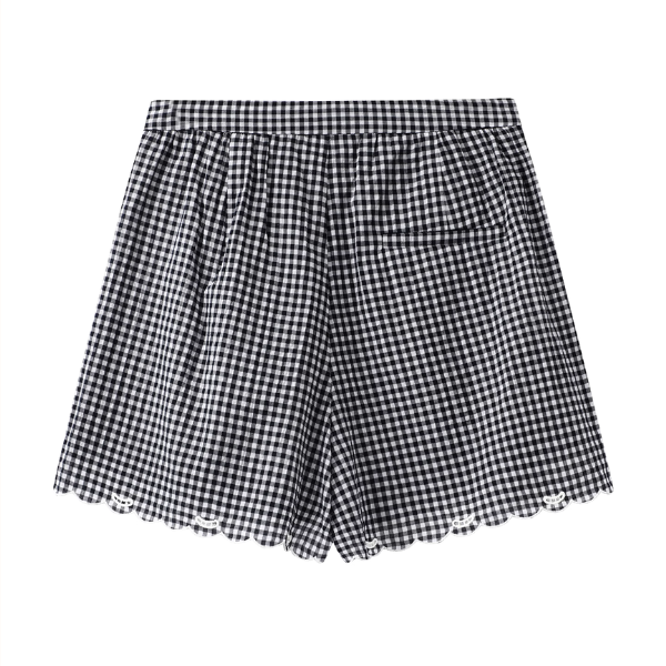 ギンガム刺繍ブラウス&ショートパンツセットアップ《Z01038》