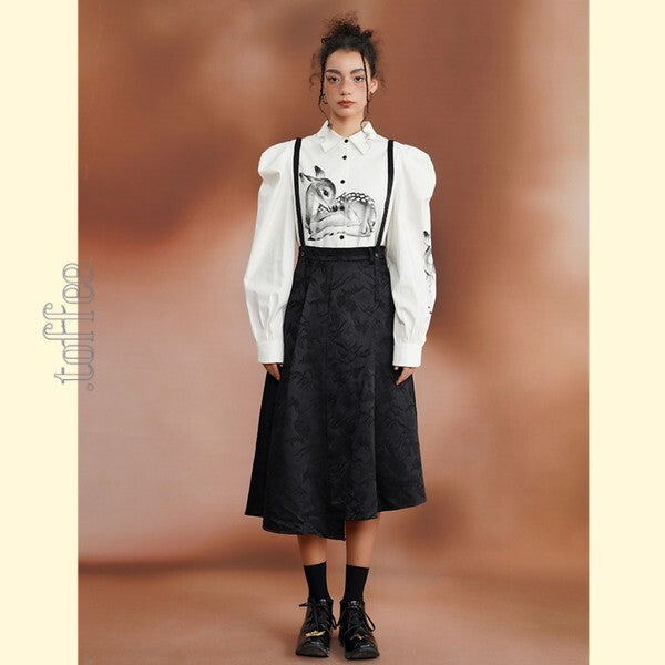 幻想的な水墨画ジャガードが織りなす:オリエンタルサスペンダースカート C0188