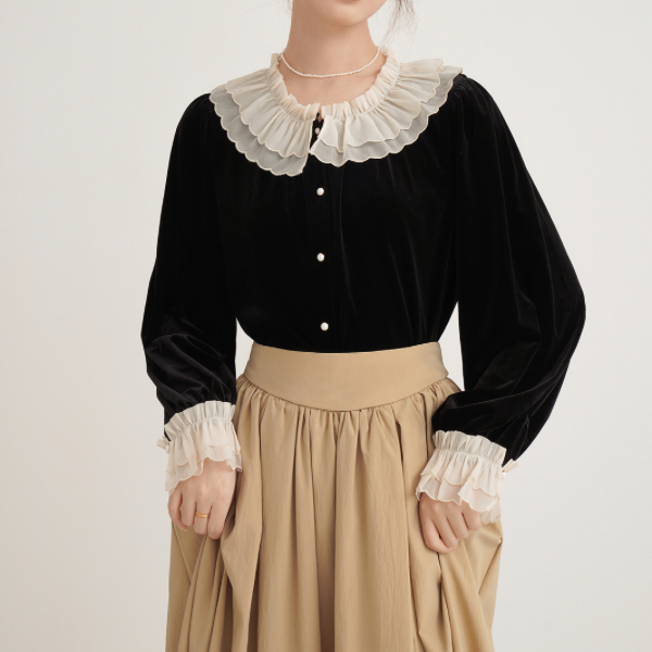 フレンチベルベットレースブラウスX-384