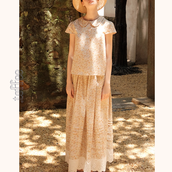 小花柄ブラウス&ロングスカートセットアップ《Z01048》