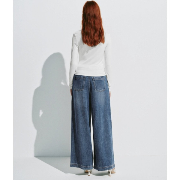 ウエストベルト付きワイドレッグデニムパンツ X-525