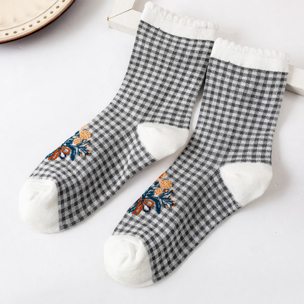 植物とハートモチーフのショートソックス5本セット Z00007