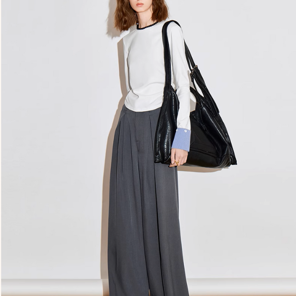 【2color】ギンガムチェックカフスクルーネックトップ《Z00926》