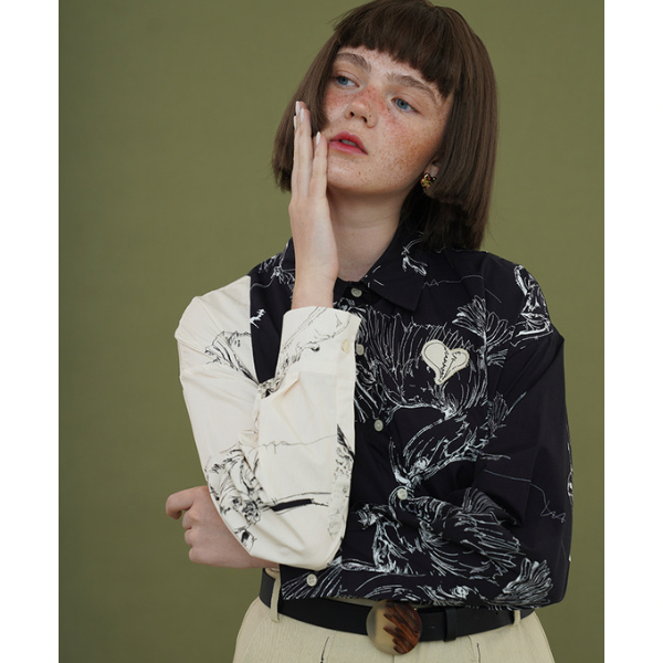 バイカラーアーティスティックシャツ w-027